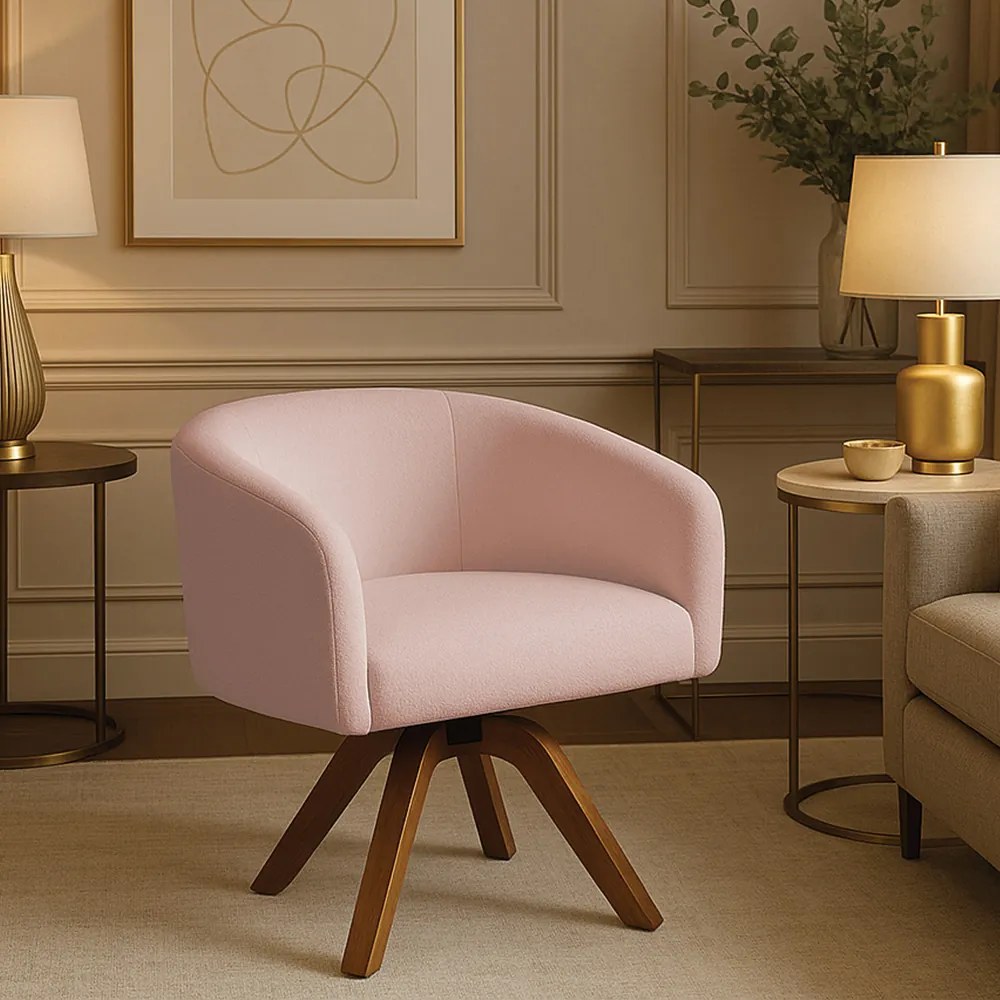 Poltrona Sala Base Giratória Madeira Arielle Bouclê Rosê D03 - D'Rossi