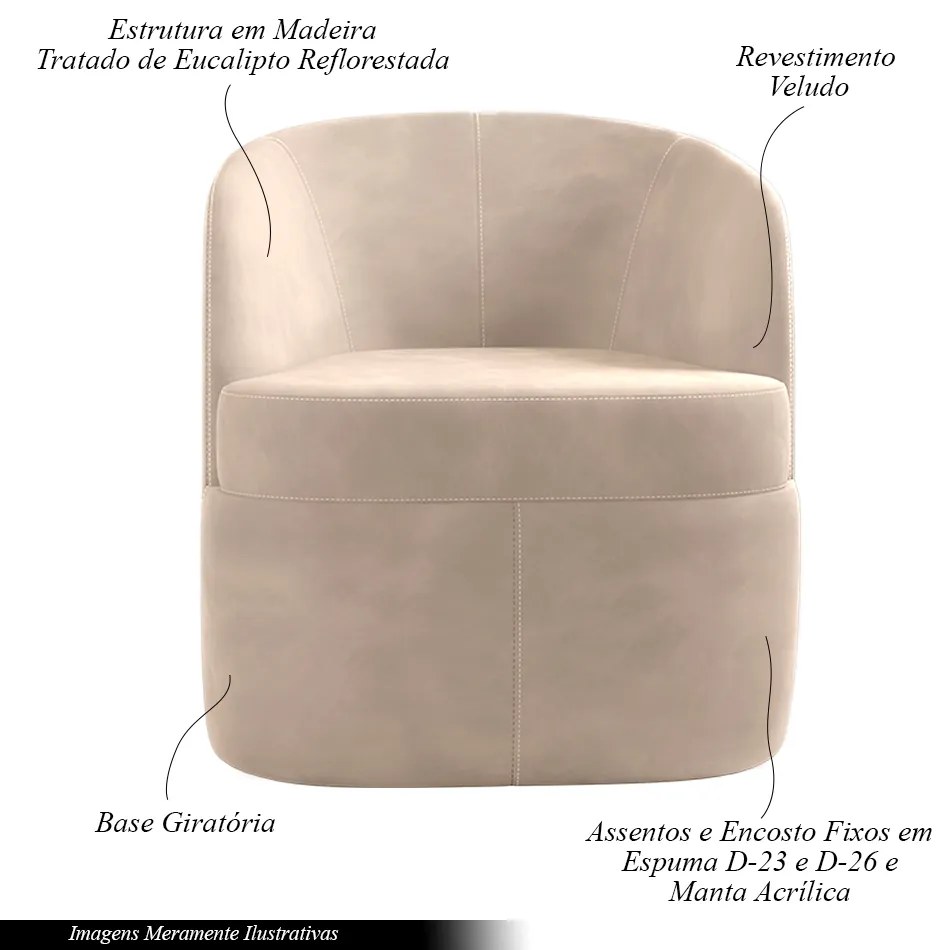Kit 2 Poltronas Decorativas Design Moderno Bel Sala de Estar Base Giratória Veludo Rosê G33 - Gran Belo