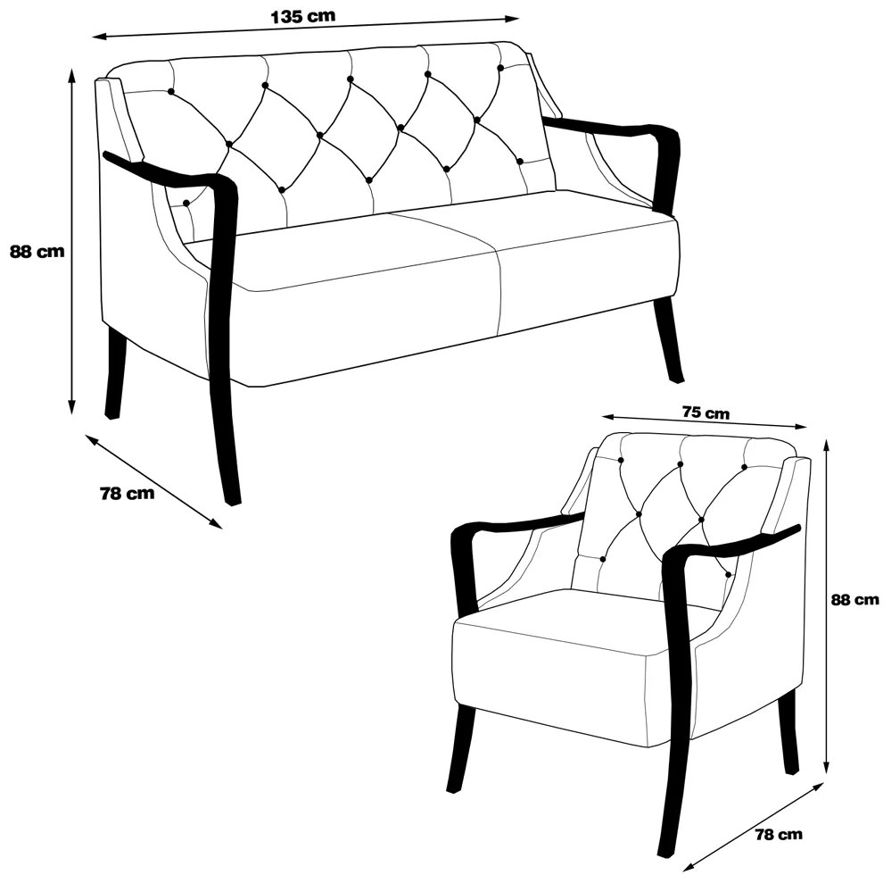 Conjunto Decorativo 2 Poltronas e 1 Namoradeira 2 Lugares Hand Linho Cru G45 - Gran Belo