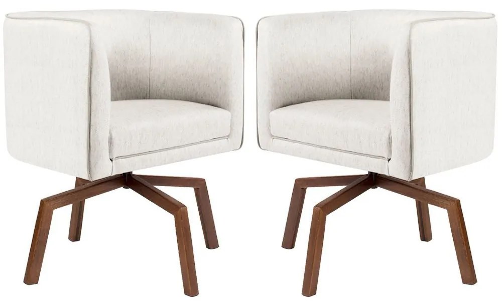 Kit 02 Poltronas Decorativas Sala de Estar Giratória Ka Nix Linho Creme G15 - Gran Belo