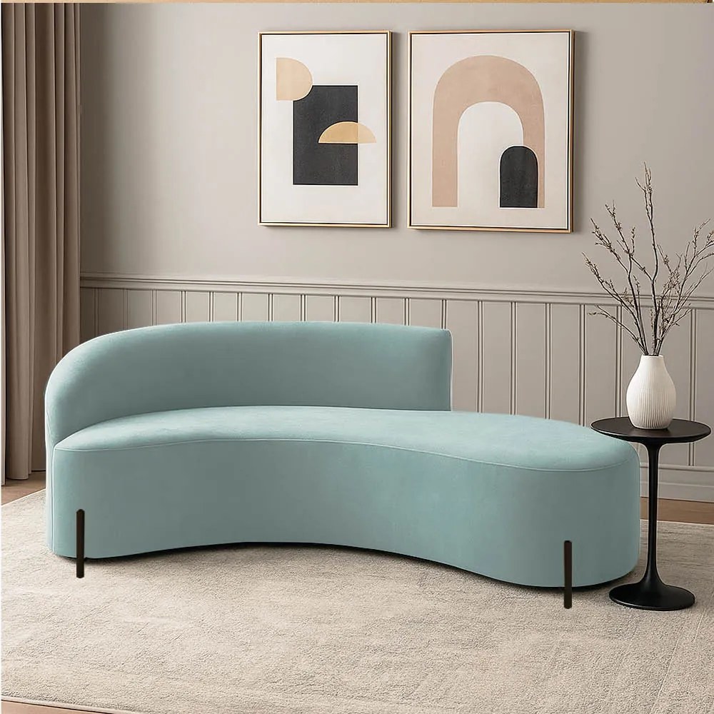 Sofá 4 Lugares Orgânico 220cm Pé Preto Morgan Veludo/Cotelê - Menta