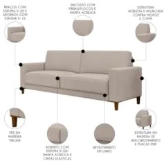 Sofá 3 Lugares 214cm Com 01 Poltrona Zaire Z32 Linho Areia     - Mpoze