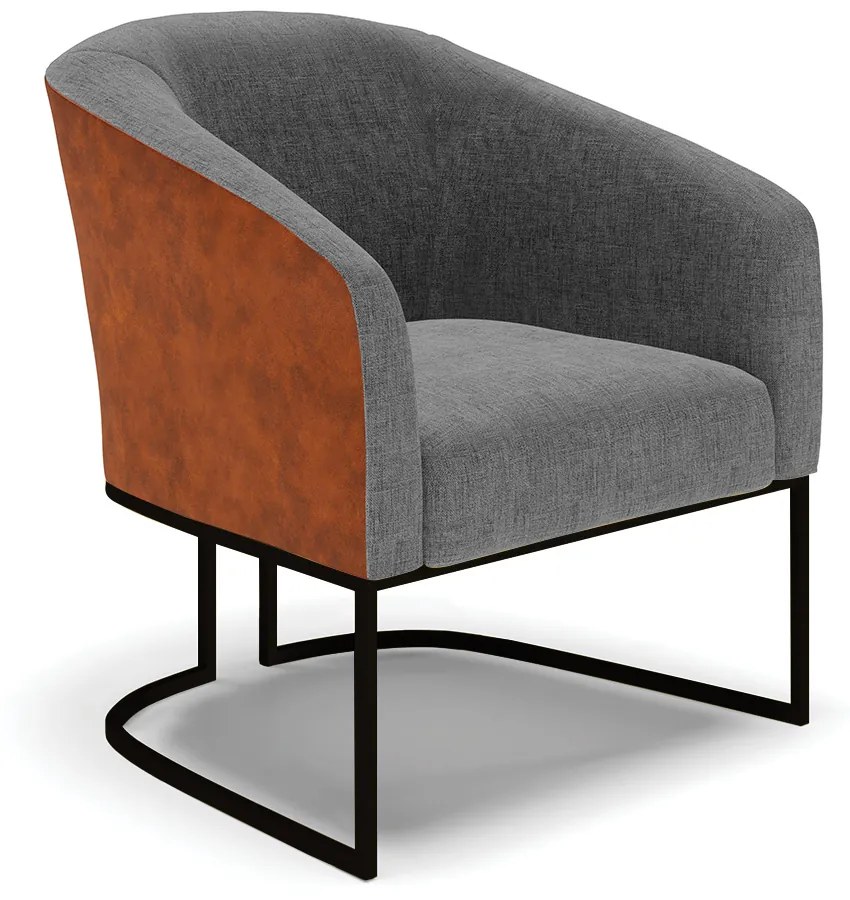 Poltrona Decorativa Industrial Preta Stella Nozes/Linho Grafite D03 - D'Rossi