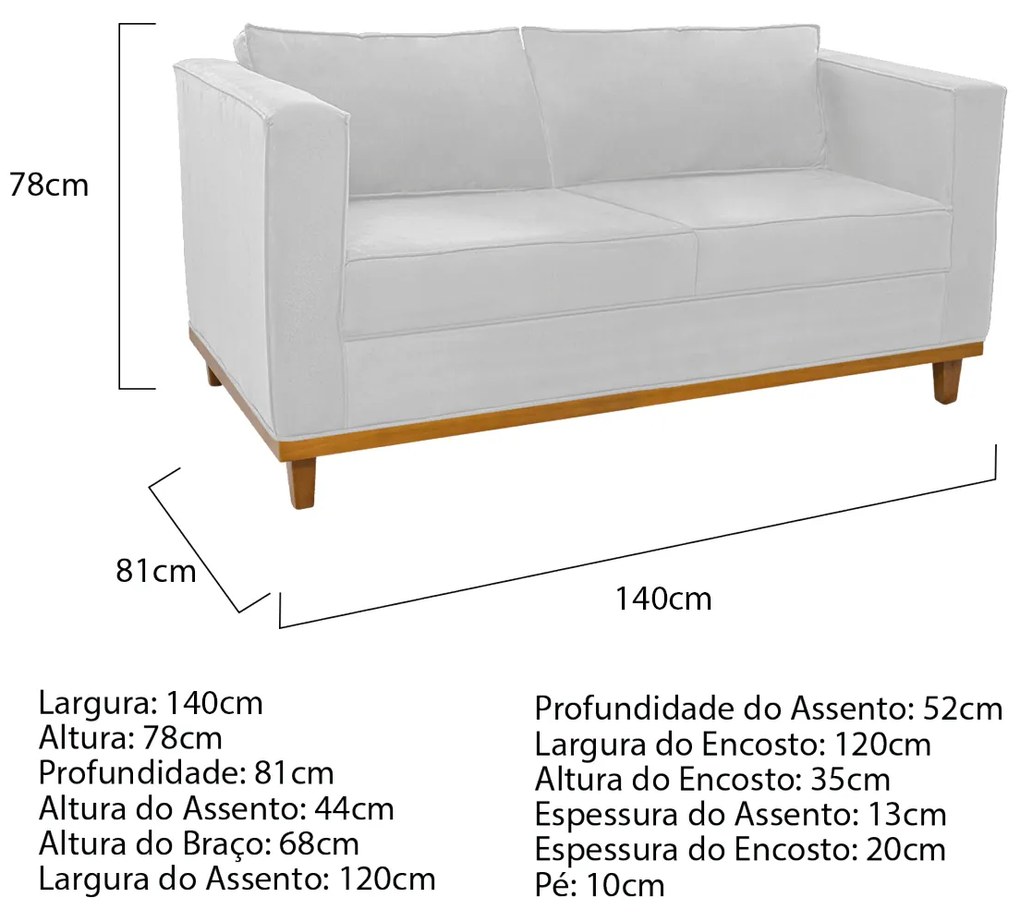 Sofá 2 Lugares Europa Suede Branco ADJ Decor