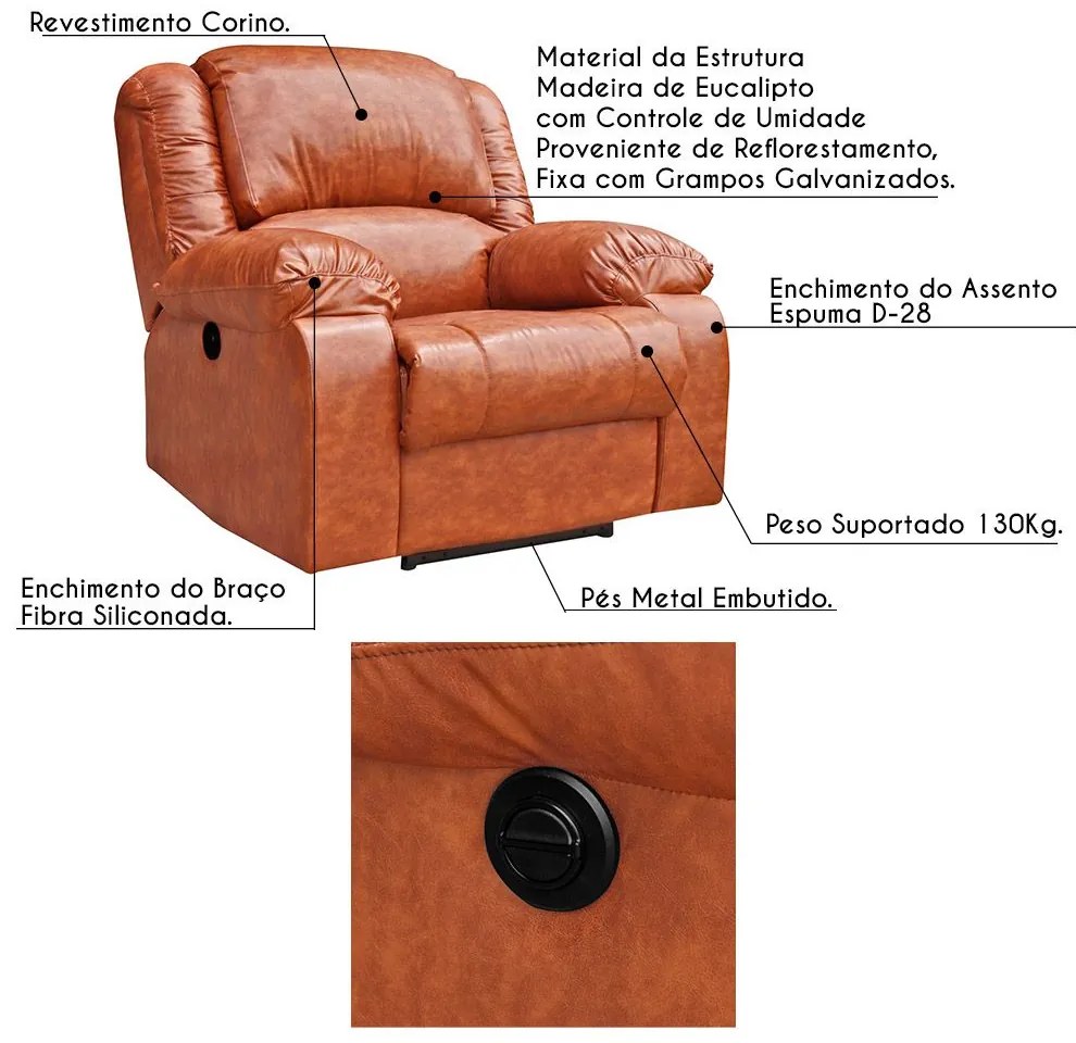 Poltrona do Papai Reclinável Elétrica Magnum PU Sintético Caramelo G23 - Gran Belo