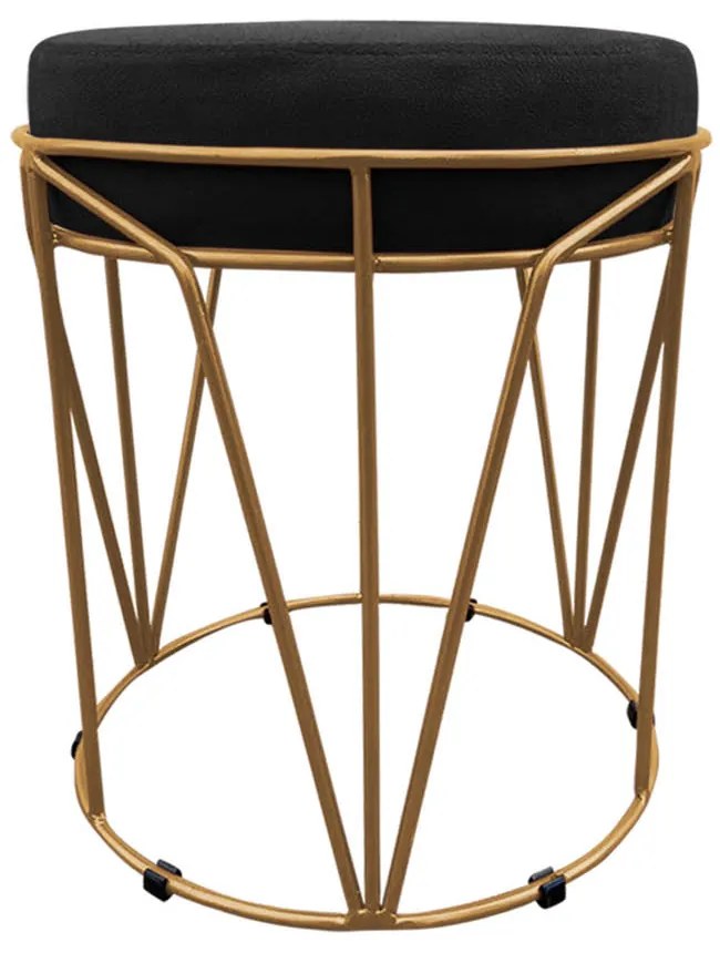 Puff Multiuso com Mesa Babu 2 em 1 Suede Preto Base Dourado - D'Rossi