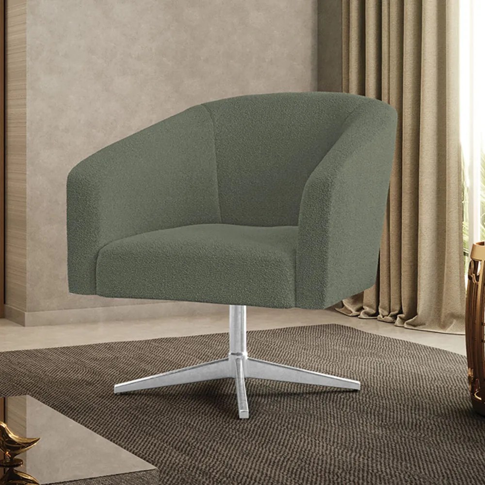 Poltrona Decorativa Giratória Cromada Stella Bouclê D03 - D'Rossi - Verde Pistache