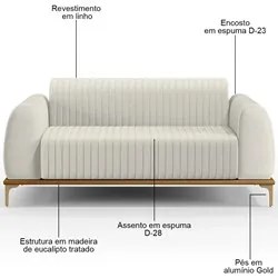 Sofá 150cm 2 Lugares Base Gold Molino D06 Linho C-367 Cru - Mpozenato
