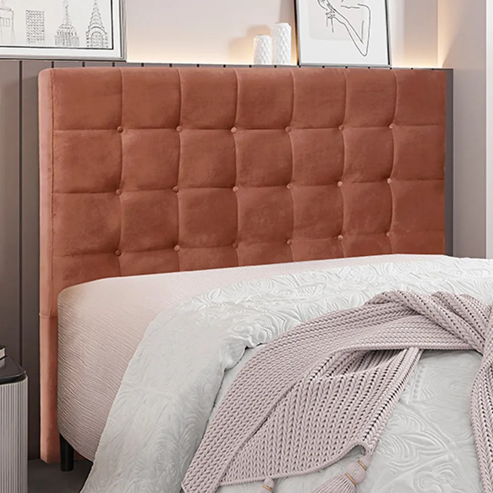Cabeceira Decorativa Casal 1,40M Tropea Veludo Cobre G63 - Gran Belo