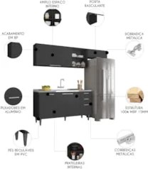 Armário de Cozinha CP03 Com Pia 150cm Pérola Z34 Preto      - Mpozenat