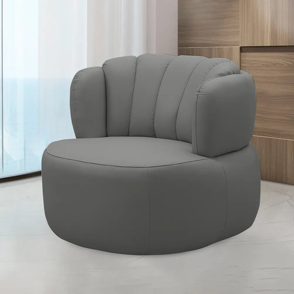 Conjunto Sala de estar Decorativo Mariele Poltrona Base Giratória em Aço com Puff Couro Grafite G88 - Gran Belo