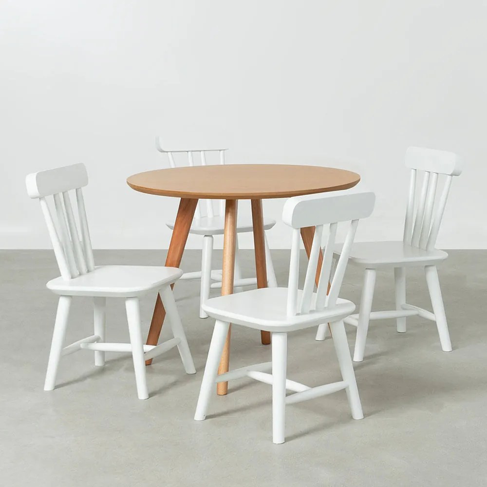 Conjunto Mesa Infantil Square Laminada Natural - 68cm + 4 Cadeiras Cissa - Branco