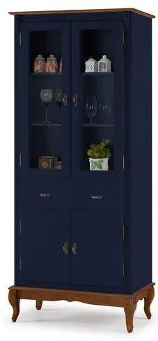 Cristaleira Bertolucci Azul Petroleo 2 Portas Vidro 2 Portas Madeira 2 Prateleiras 1 Gaveta Base Imbuia 205cm - 59883 Sun House