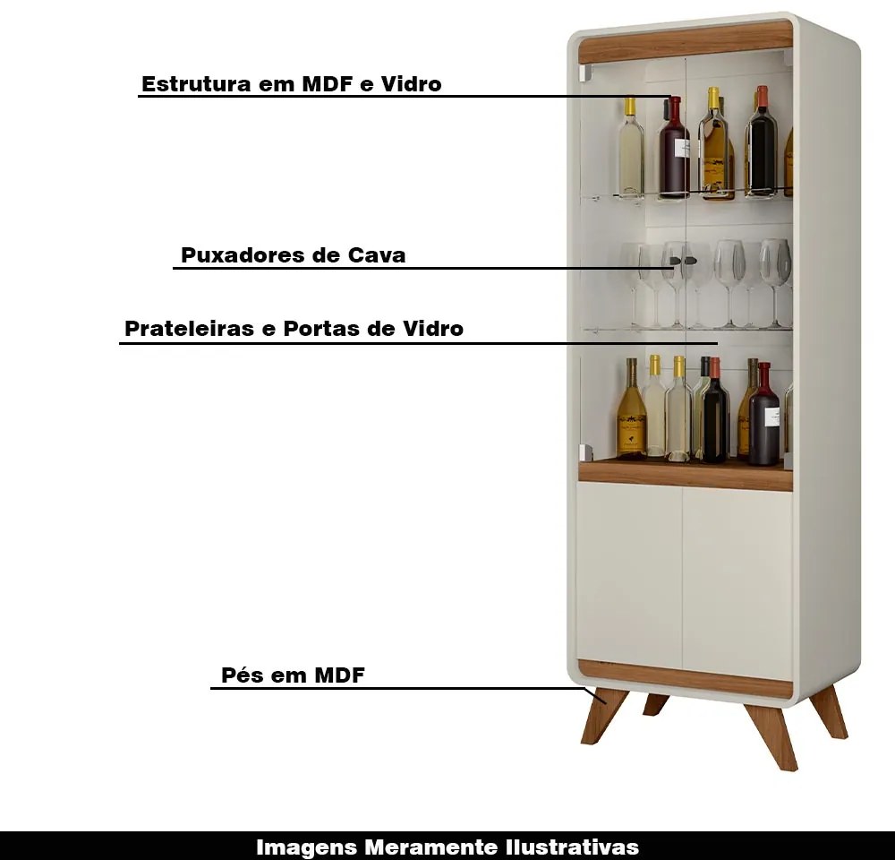 Cristaleira Decorativa Maverick MDF Nature/OffWhite G21 - Gran Belo