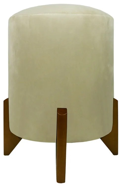 Puff Redondo Evo Peach em Veludo com Pés Escandinavo - Cru - Pequeno 35cm