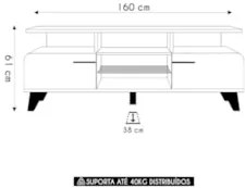 Rack Bancada de TV 60 Pol 160cm Amago H01 Castanho/Off - Mpozenato