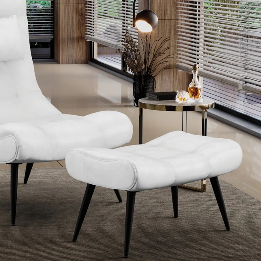 Puff Decorativo Sala de Estar Pés Palito Letty PU Branco G19 - Gran Belo