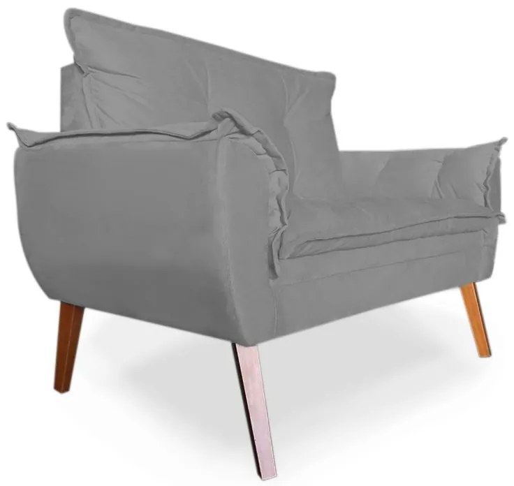 Kit 2 Poltronas 1 Namoradeira Apolo Pés Madeira Suede Cinza - Sheep Estofados - Cinza