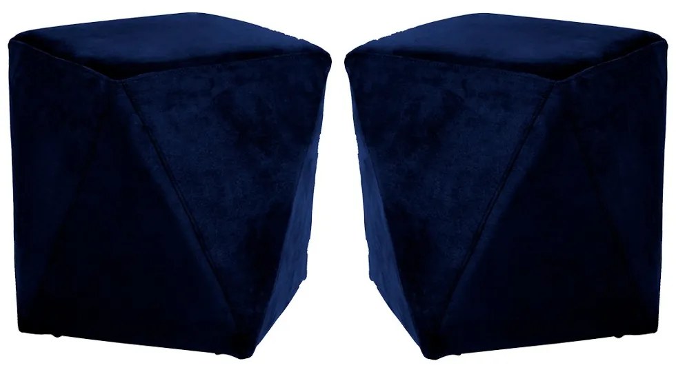 Kit 02 Puffs Decorativo Sala de Estar Blois Veludo Azul Marinho G15 - Gran Belo