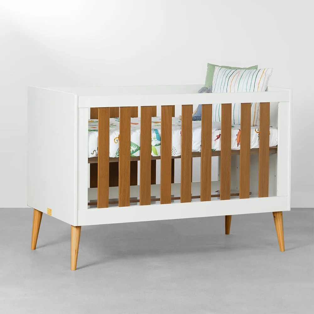 Berço Mini Cama Noah com Pés Retrô Mel - Branco e Savana