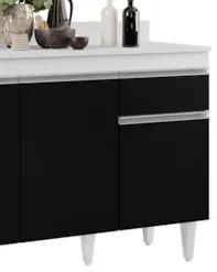 Armário Aéreo Virgínia e Balcão com Tampo 120cm Arizona Branco/Preto -