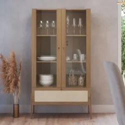 Cristaleira 2 Portas de Vidro Pé Metal Arlo A10 Hanover/Dourado - Mpoz
