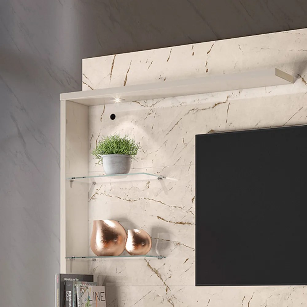 Painel TV 50 Pol 160cm Bancada Suspensa Sala Ravian Calacata/Off White M20 - D'Rossi