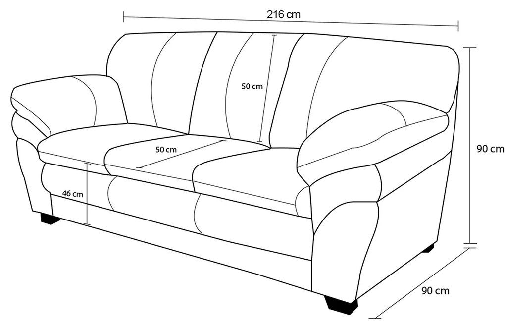 Sofá de Couro 3 Lugares Paris 216cm M06 Cor Grizzy 499 - ADJ DECOR