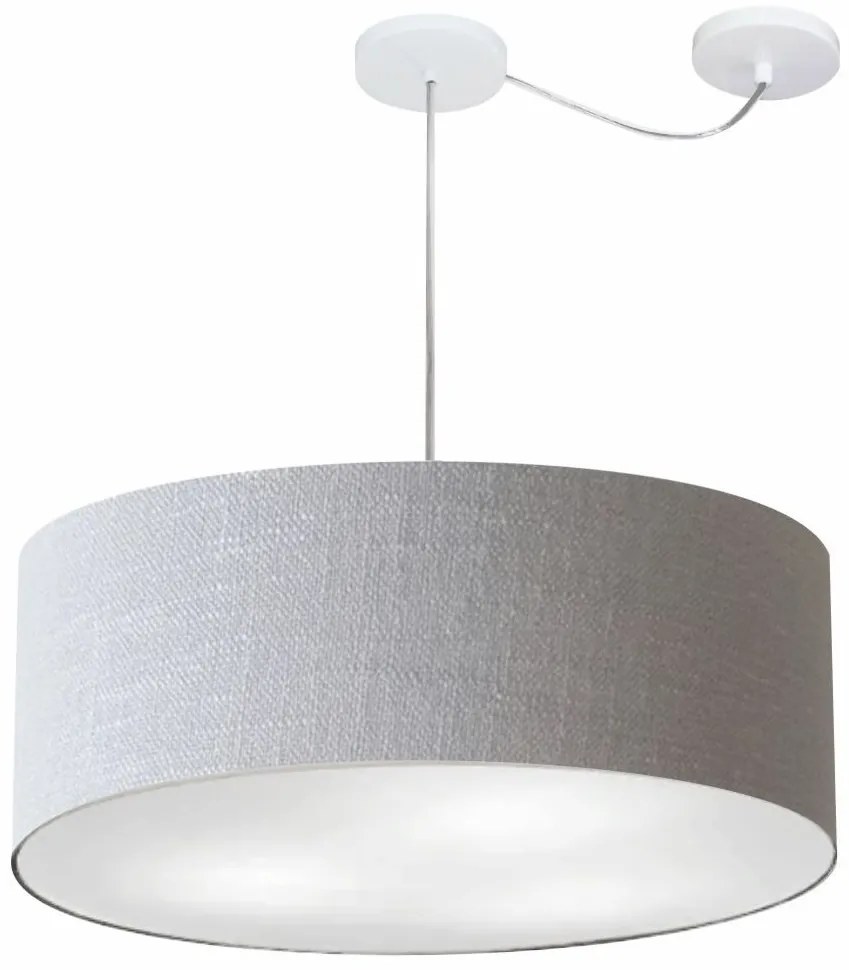 Lustre Pendente Cilíndrico Com Desvio Md-4266 Cúpula em Tecido 60x21cm Rustico Cinza - Bivolt