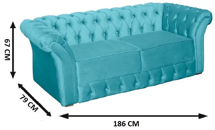 Namoradeira Sofá 2 Lugares Chesterfield Capitonê 186cm Veludo Turquesa - Sheep Estofados - Água