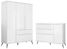Jogo De Quarto Infantil Guarda Roupa e Cômoda 100% MDF Z39 Mel Branco
