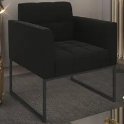 Poltrona Decorativa Base Industrial Preto Ana Suede Preto - Ibiza