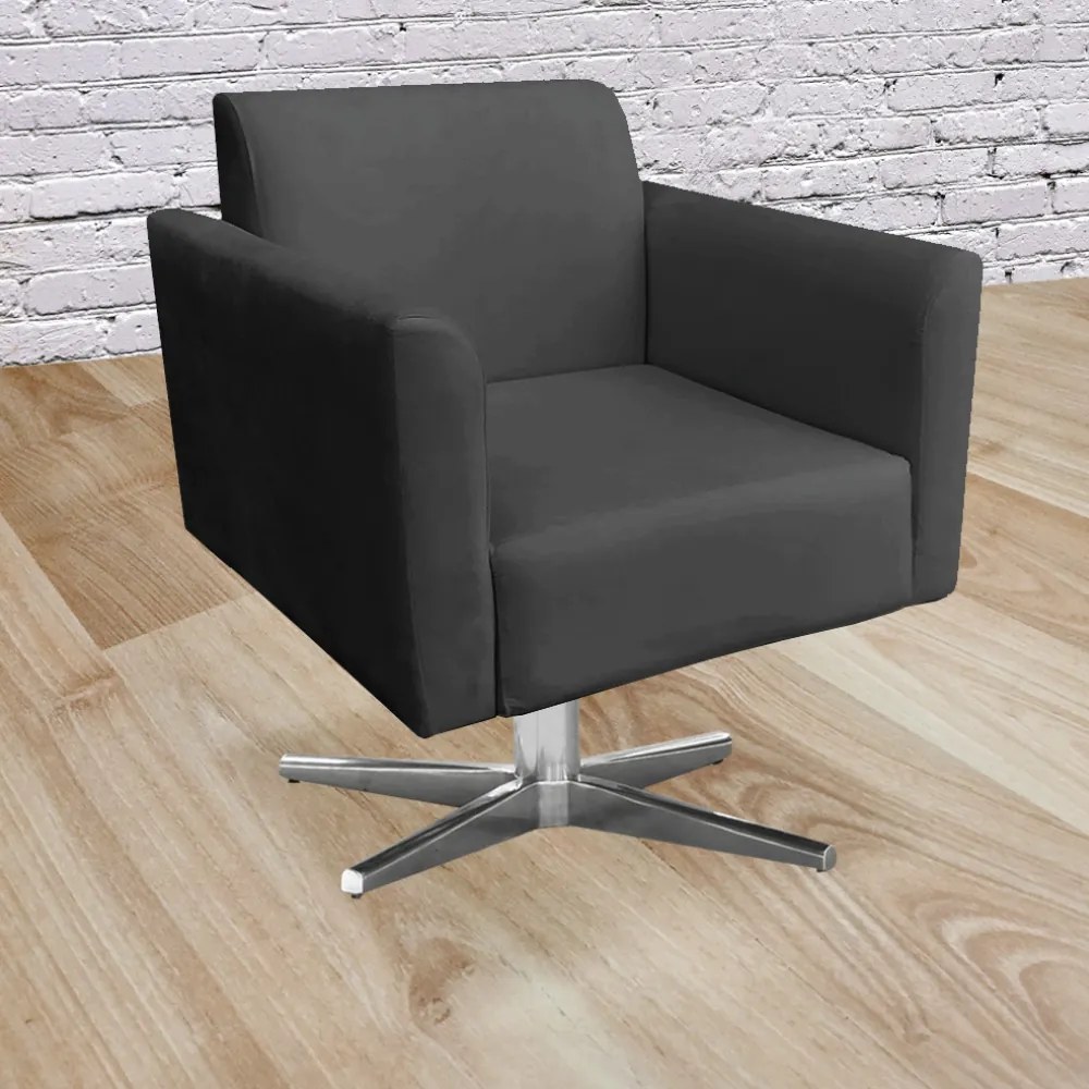 Kit 02 Poltronas Giratória Marisa Suede Base Cromada D03 - D'Rossi - Preto