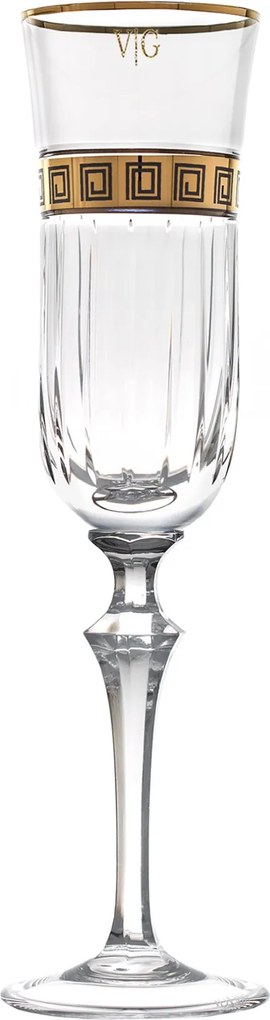 Taça de Cristal Lapidada P/ Champagne C/ Ouro Alexandria 200ml Incolor