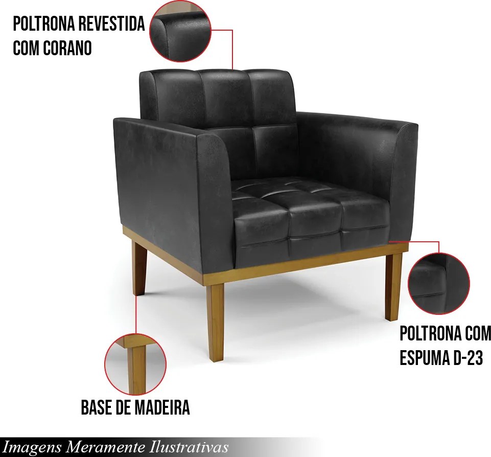 Poltrona Decorativa Karen Pés Fixo em Madeira Castanho PU Preto Brilho G19 - Gran Belo