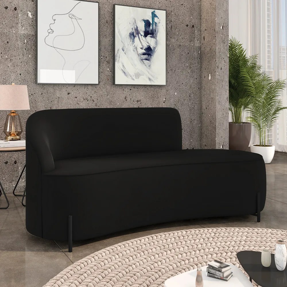 Sofá 3 Lugares Orgânico 180cm Pé Ferro Preto Morgan Veludo D03 - D'Rossi - Preto