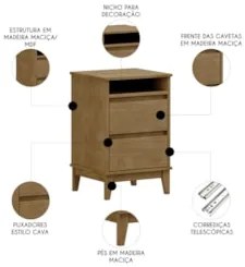 Mesa Cabeceira 43cm Para Quarto 2 Gavetas Solvi Freijó F07 - Mpozenat