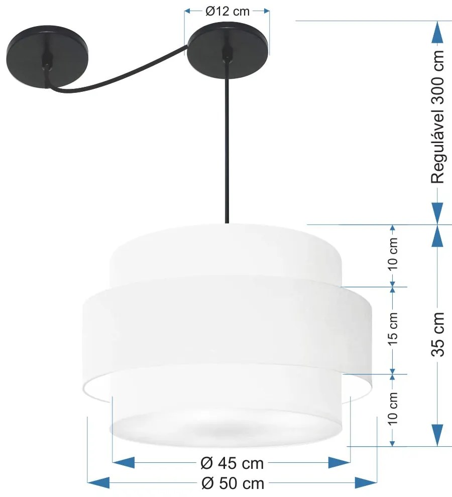 Lustre Sala de Jantar Com Desvio Vivare Md-4399 Cúpula em Tecido 50cm - Branco - 110V/220V