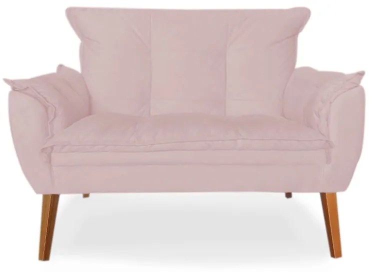 Kit 2 Poltronas 1 Namoradeira Apolo Pés Madeira Suede Rosa Bebê - Sheep Estofados - Rosa