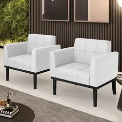 Poltrona Base Madeira Preto Kit 2 Ana Sintético Branco - Ibiza