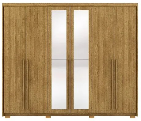 Guarda Roupa Com Espelho Dubai Majestic 6 Portas e 3 Gavetas Nature - Vila Rica Móveis