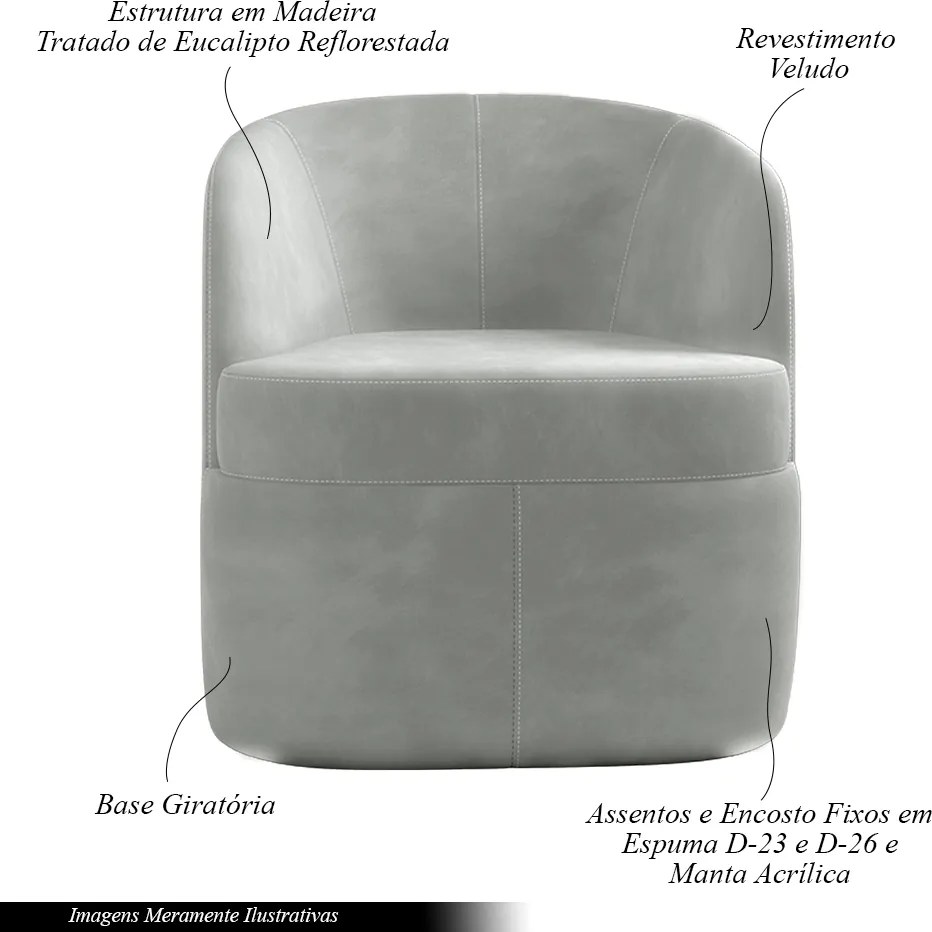 Kit 2 Poltronas Decorativas Design Moderno Bel Sala de Estar Base Giratória Veludo Cinza G33 - Gran Belo