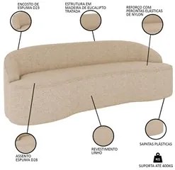Sofá 4 Lugares para Sala de Estar Living 260cm Theo D06 Linho Marfim -