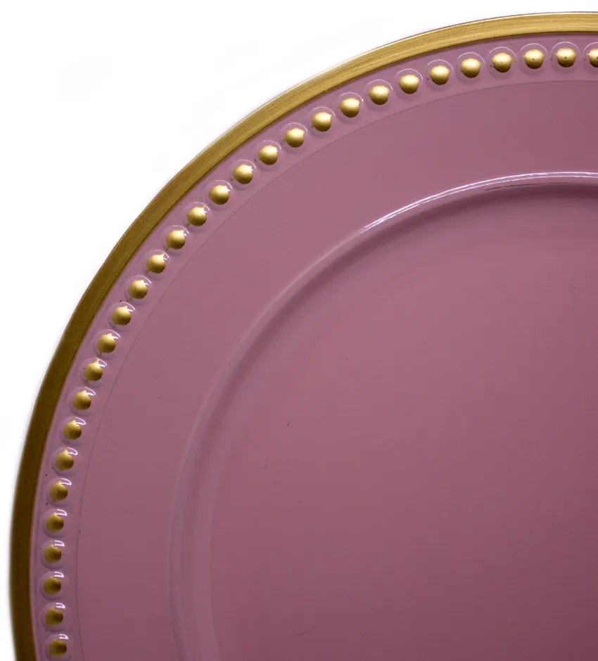 Sousplat para Prato de Mesa Decorativo Rosa Com Detalhes Em Dourado 33cm - D'Rossi