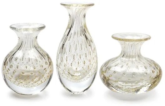 Trio de Vasos Mini Tela Transparente com Ouro Murano Cristais Cadoro