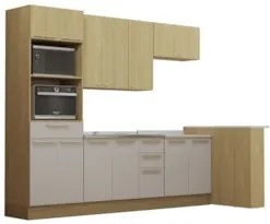 Armário Cozinha 7 Peças CP02 Com Pia Mirella Freijó/Cinammon L01 - Mpo