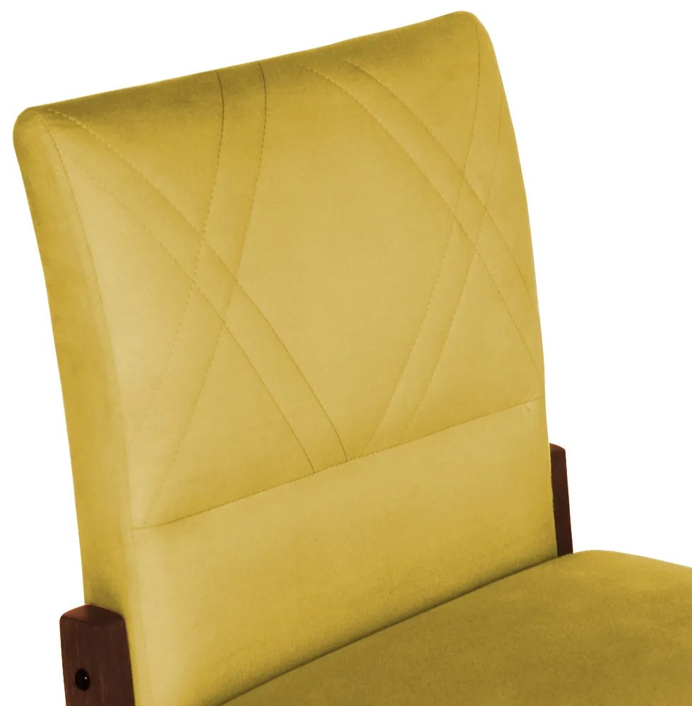 Conjunto 6 Cadeiras De Jantar Aurora Base Madeira Maciça Estofada Suede Amarelo