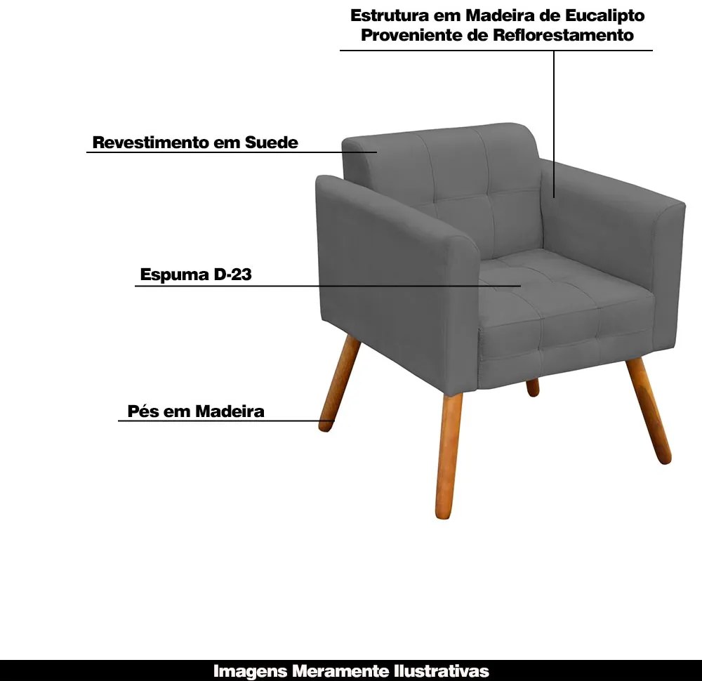 Poltrona Decorativa Pés Palito Karen Suede Grafite G19 - Gran Belo