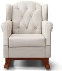 Poltrona Amamentação Base Madeira Balanço e Puff Lucy Z39 Suede Bege -