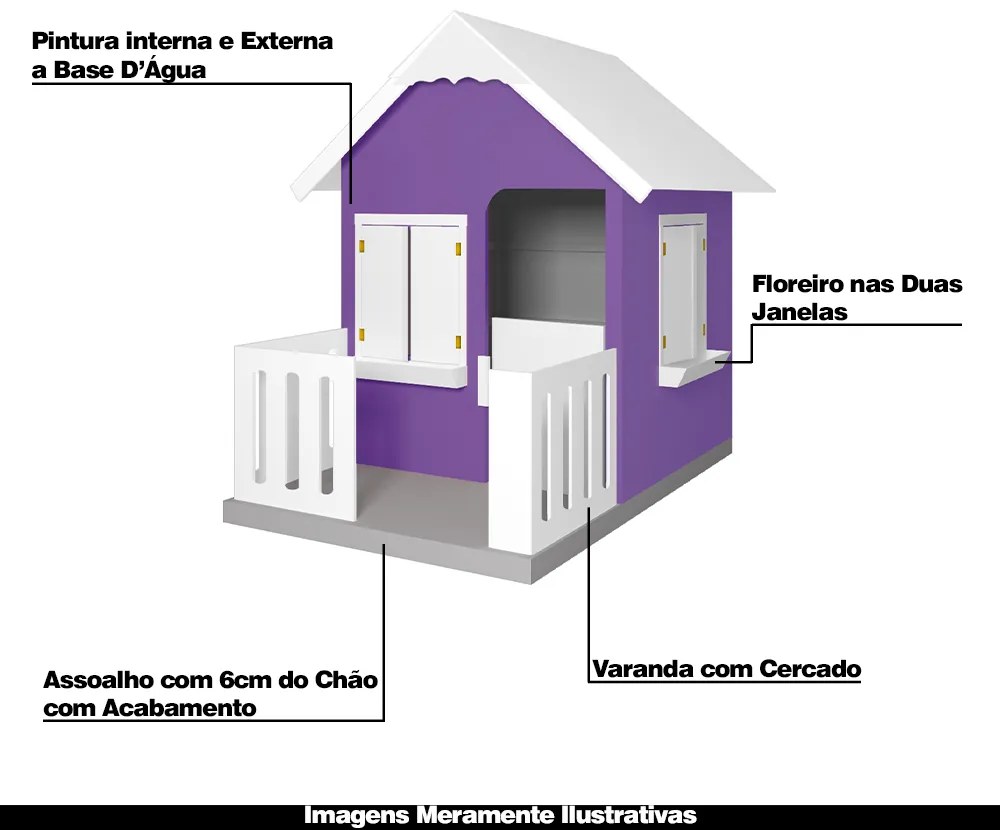 Casinha De Brinquedo Com Cercado Floreiros MDF Lilás/Branco L12 - Gran Belo